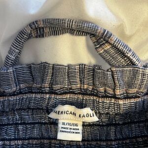 American Eagle Navy and White Smocked Top
